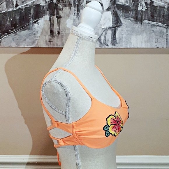 🆕 Hollister Orange Floral Bandeau Bikini Top, Swimsuit Top Sz S - Picture 3 of 4